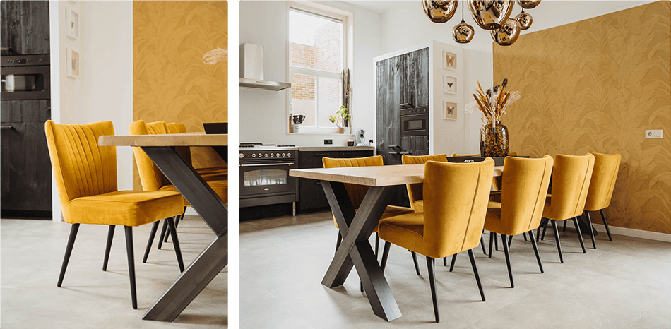 Vervet eetkamerstoelen in okergeel