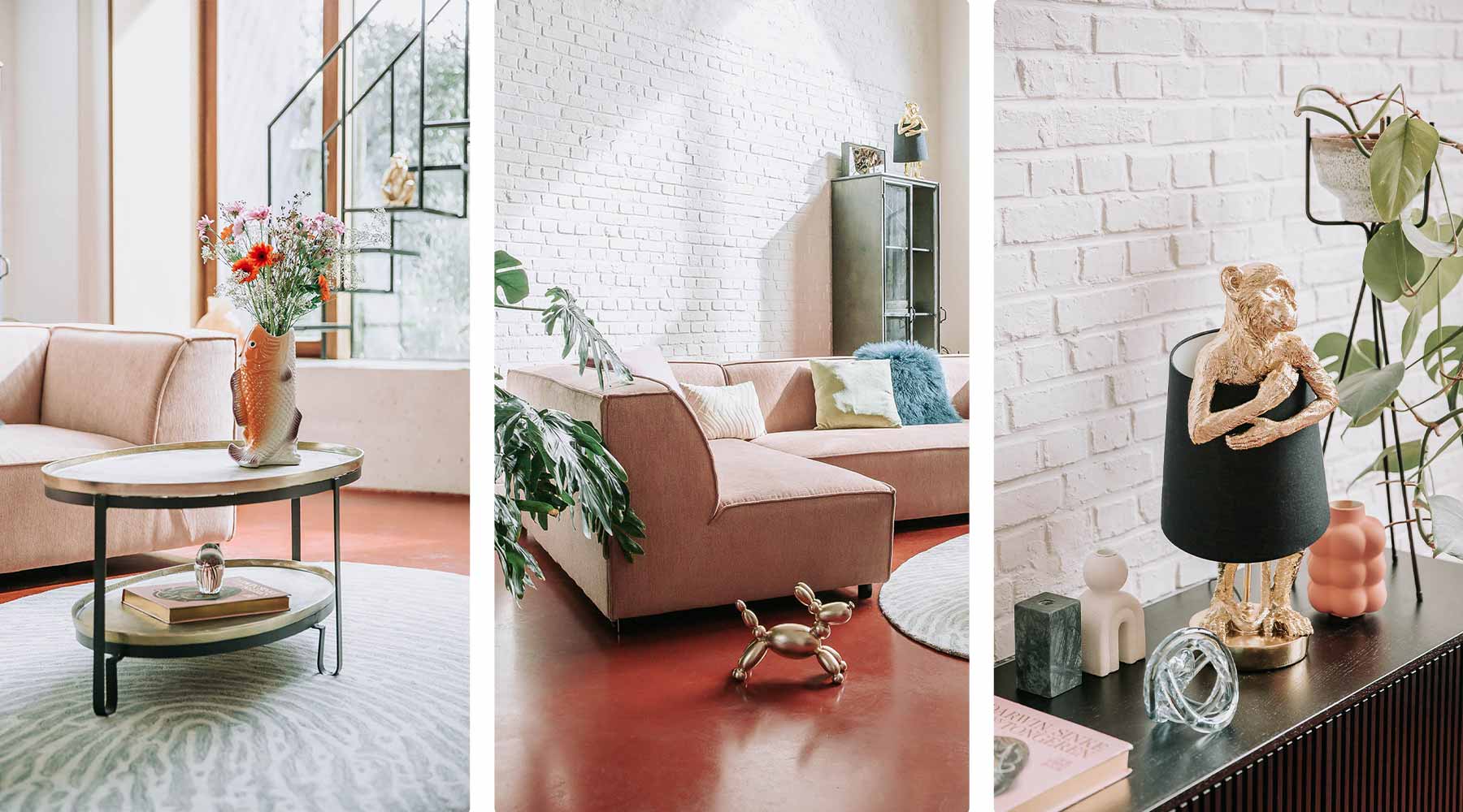 Roze bank en lamp met aapje - 2524