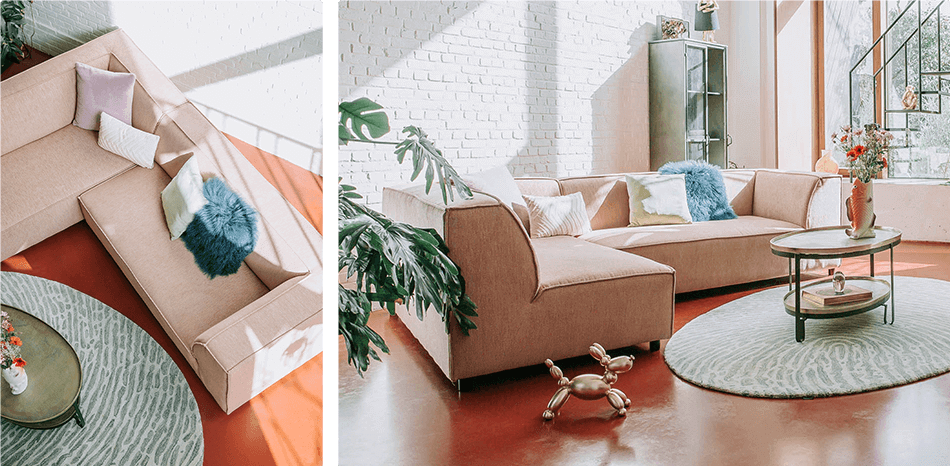 Eclectische woonstijl met roze bank - 2523