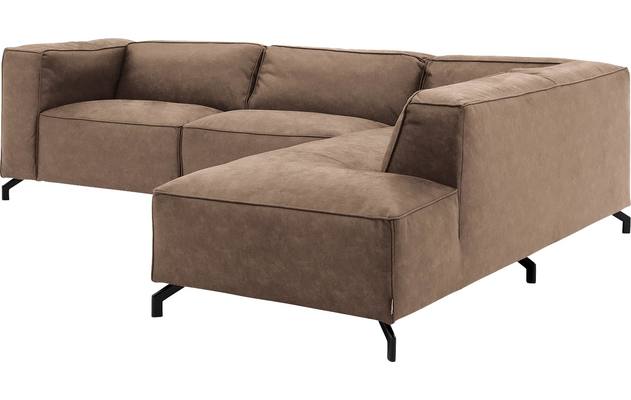 Goossens hoekbank calvin bruin micro leer - 8190066-627-03-gespiegeld