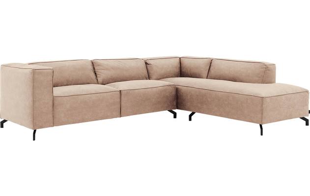 Goossens hoekbank calvin beige micro leer - 8190066-637-02-gespiegeld