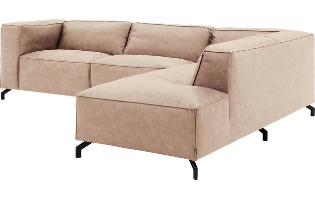 Goossens hoekbank calvin beige micro leer - 8190066-637-03-gespiegeld