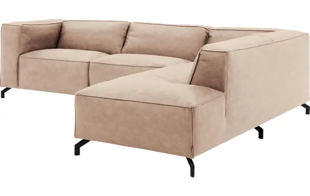 Goossens hoekbank calvin beige micro leer - 8190066-637-03-gespiegeld