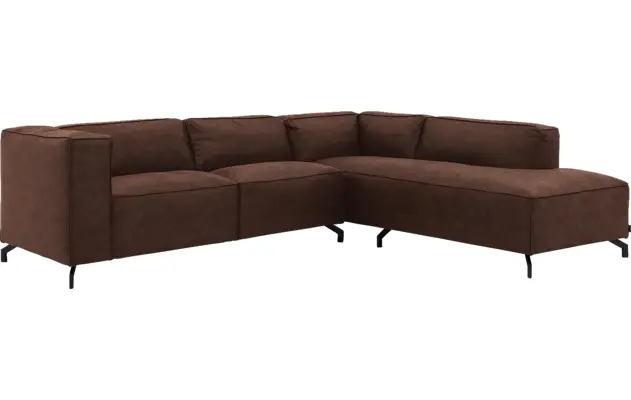 Goossens hoekbank calvin bruin micro leer - 8190317-631-02-gespiegeld
