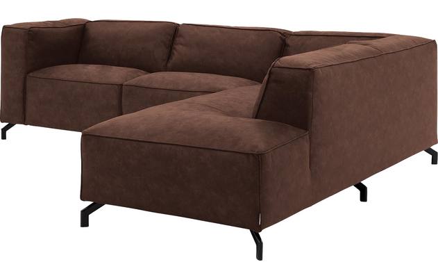 Goossens hoekbank calvin bruin micro leer - 8190317-631-03-gespiegeld