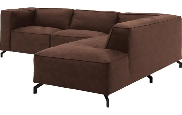 Goossens hoekbank calvin bruin micro leer - 8190317-631-03-gespiegeld