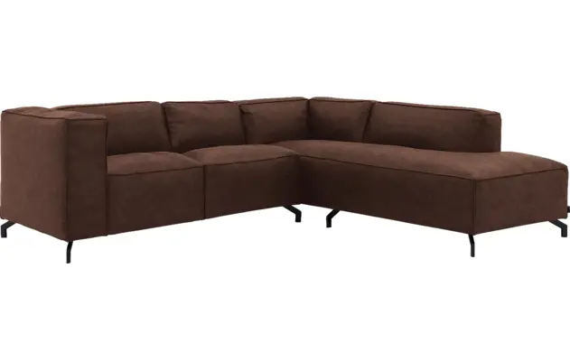 Goossens hoekbank calvin bruin micro leer - 8190320-631-02-gespiegeld