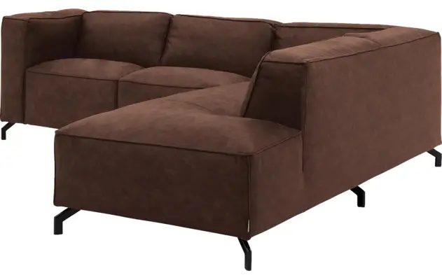 Goossens hoekbank calvin bruin micro leer - 8190320-631-03-gespiegeld