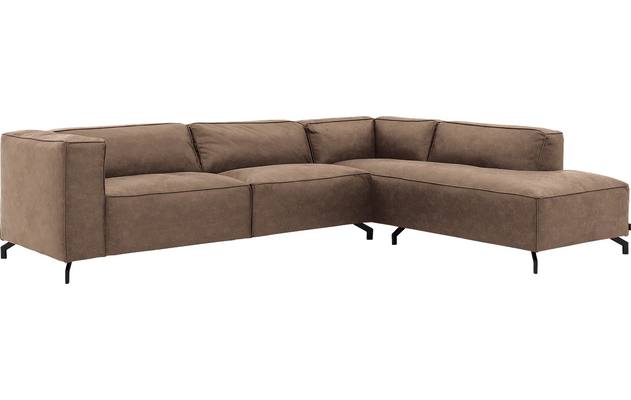 Goossens hoekbank calvin bruin micro leer - 8190321-627-02-gespiegeld