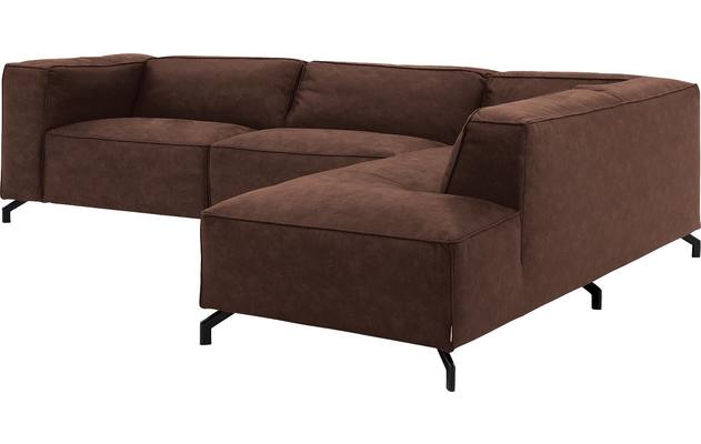 Goossens hoekbank calvin bruin micro leer - 8190321-631-03-gespiegeld