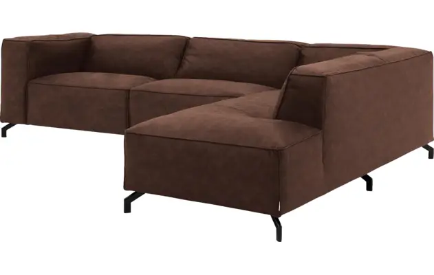 Goossens hoekbank calvin bruin micro leer - 8190321-631-03-gespiegeld