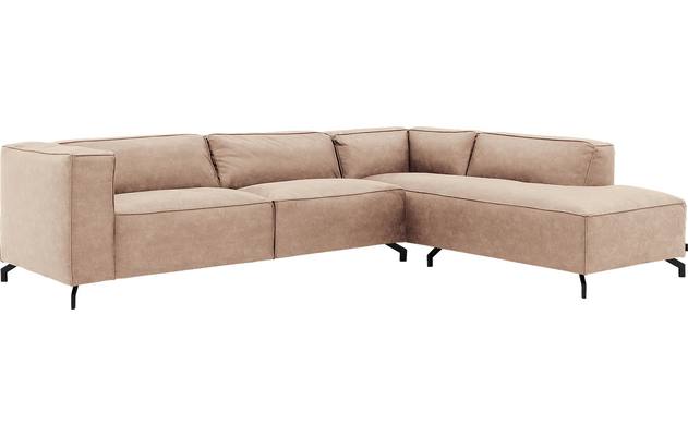 Goossens hoekbank calvin beige micro leer - 8190321-637-02-gespiegeld