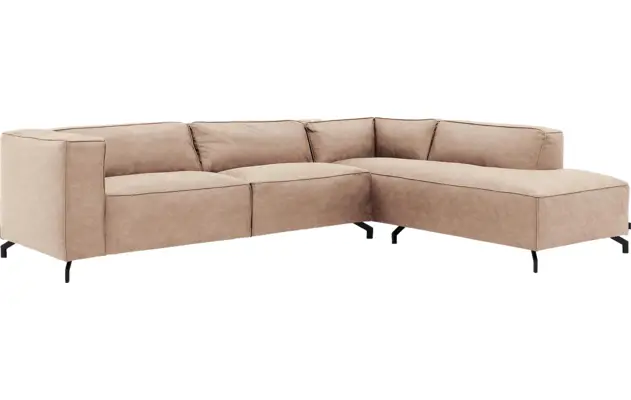 Goossens hoekbank calvin beige micro leer - 8190321-637-02-gespiegeld