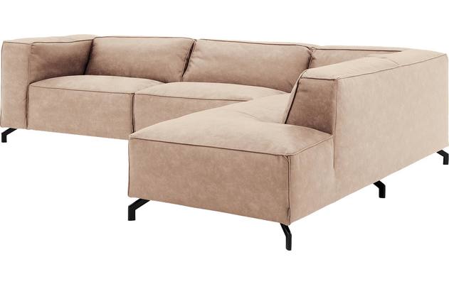 Goossens hoekbank calvin beige micro leer - 8190321-637-03-gespiegeld