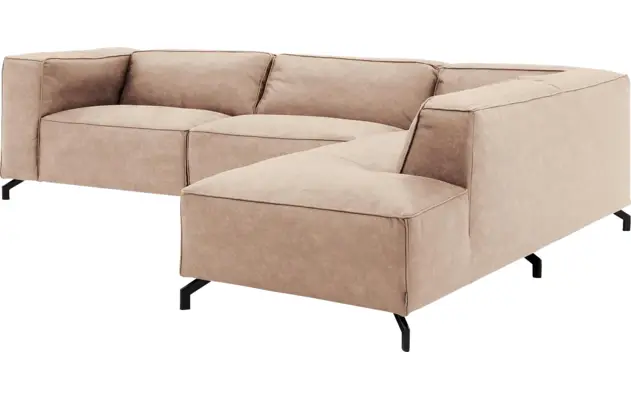Goossens hoekbank calvin beige micro leer - 8190321-637-03-gespiegeld