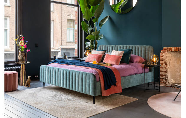 Goossens bedframe attent blauw stof - 8229773-02