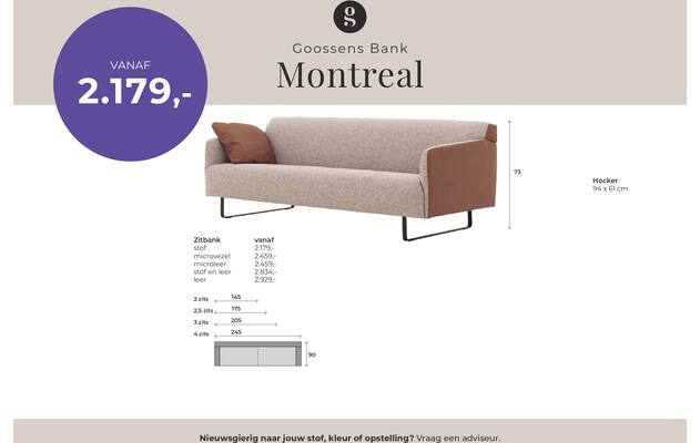 Goossens excellent zitbank montreal bruin stof - 8234461-goossens-excellent-montreal-bank-leer-bruin-01