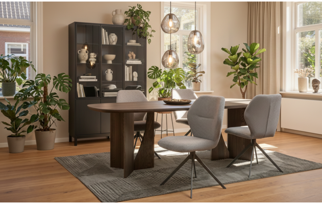 Goossens hanglamp lava zwart metaal - 8252936-goossens-slim-eettafel-eiken-bruin-01