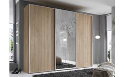 Slaapkamerkast 249 cm breed, 240 cm hoog, 2 schuifdeuren en 1glas schuifdeur midden